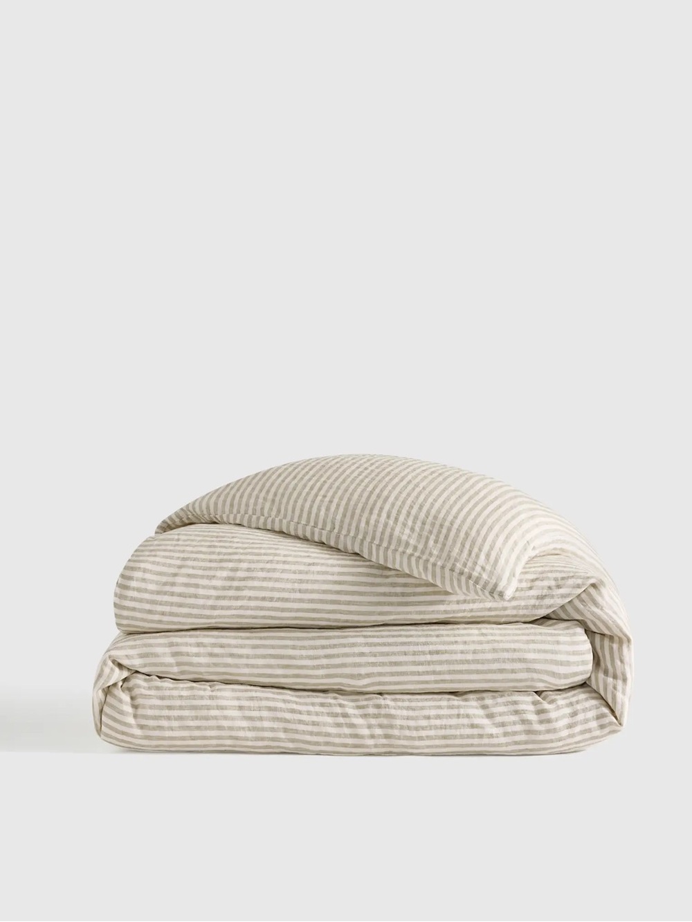 Like New Quince European Linen Duvet Cover - Full/Queen, Willowleaf/White Stripe